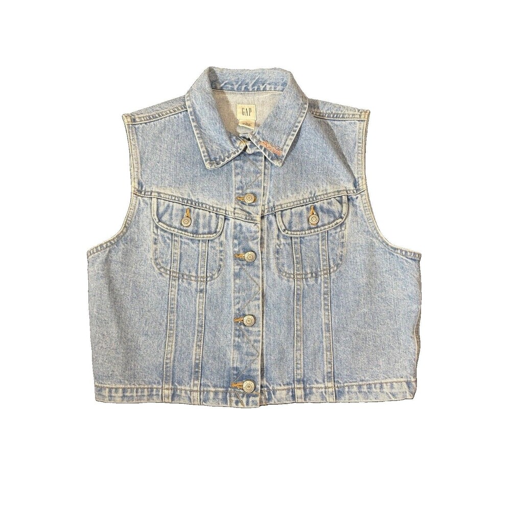 Vintage Women’s GAP Cropped Denim Large Vest Americade 2011 Pin Motorcycle Y2K